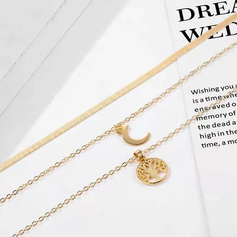 Collane Sterling Sier Triplo strato Collana Luna Pendente Choker Festa Compleanno Regalo Donna Moda Gioielli 230426_voghion.com