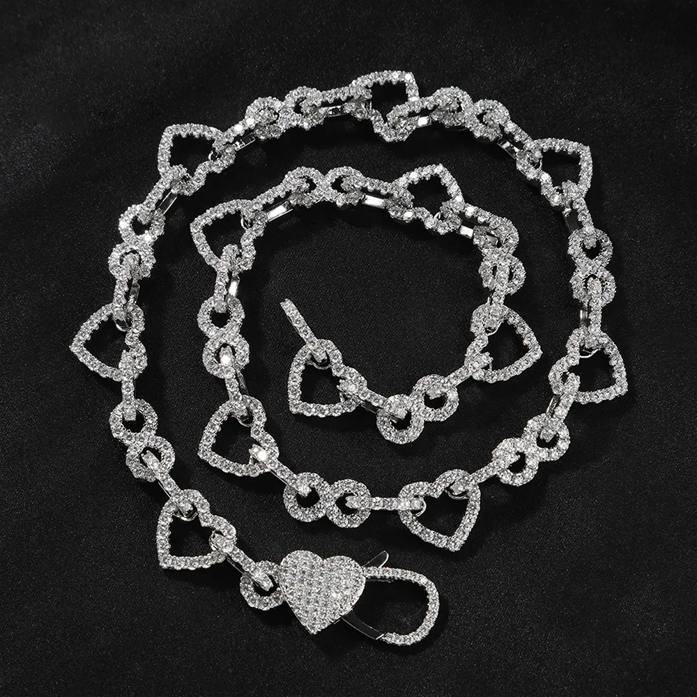 13mm Hip Hop Heart Shape Tennis Chain Necklace Bracelet Real Gold Plated Bling 5A Zircon Jewelry Set_voghion.com