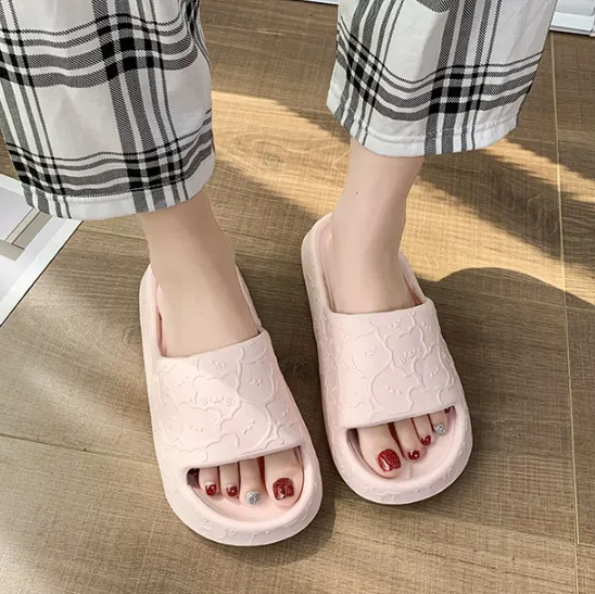 Damen Sommer Peep Toe Outdoor rutschfeste flache Strandrutschen Home Atmungsaktive Hausschuhe Größe_voghion.com