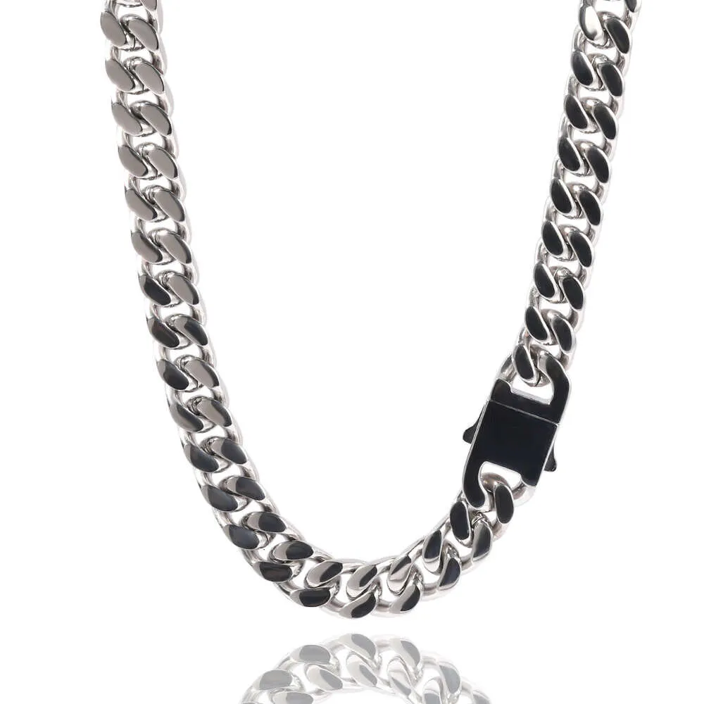 Collana con catena a maglie cubane in argento sterling dorato Hip Hop da 8-12 mm di larghezza per uomo, fibbia a molla liscia_voghion.com