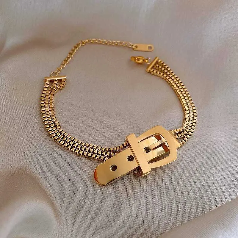 Pulsera de charm multicapa de acero inoxidable oro para mujer retro_voghion.com