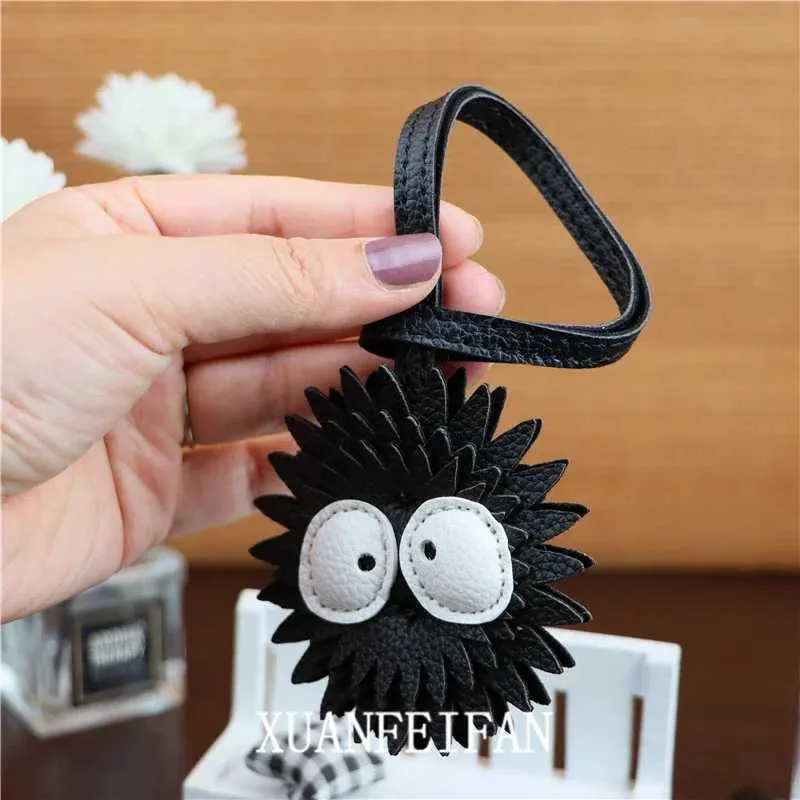 Portachiavi in pelle nera con ciondolo per borsa, semplice, personalizzato, accessorio alla moda femminile, brutto e carino, piccola palla di carbone Y241121_voghion.com