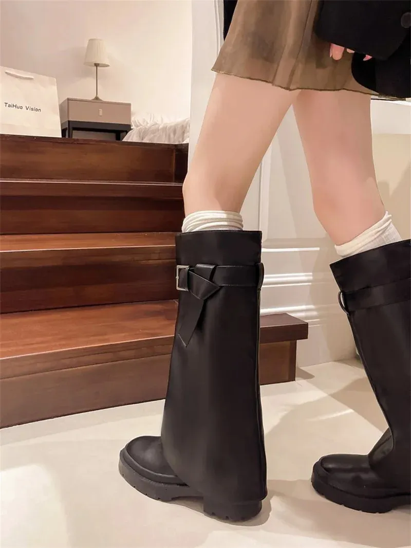 Design Sense Lång tub Tjocksulad Knight Fashion Retro Executive Pants Boots 240930_voghion.com