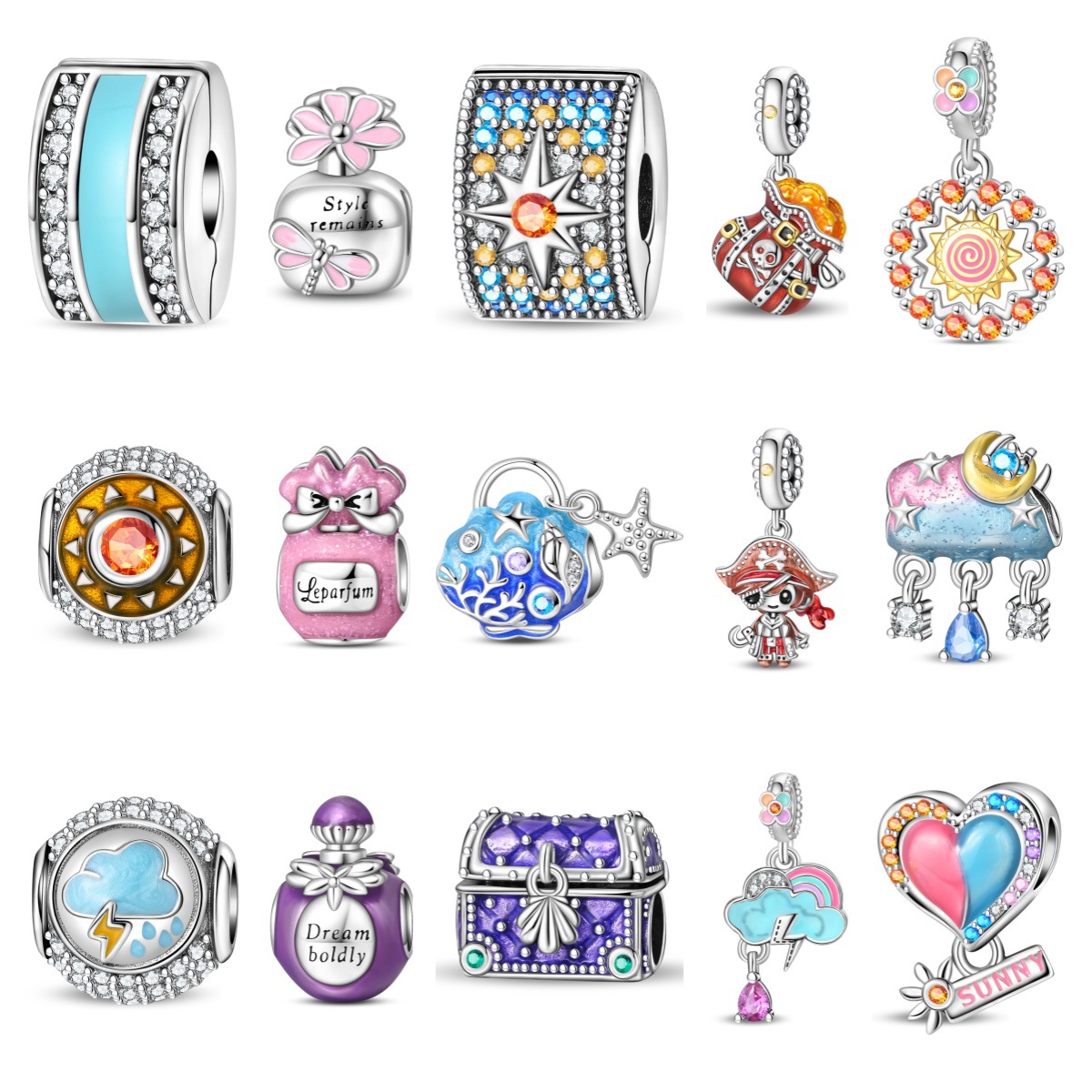 Women's Jewelry Sea Shell Perfume Sun Rainbow Charm Pendant Beads DIY Jewelry Accessories Bracelet Copper Plated