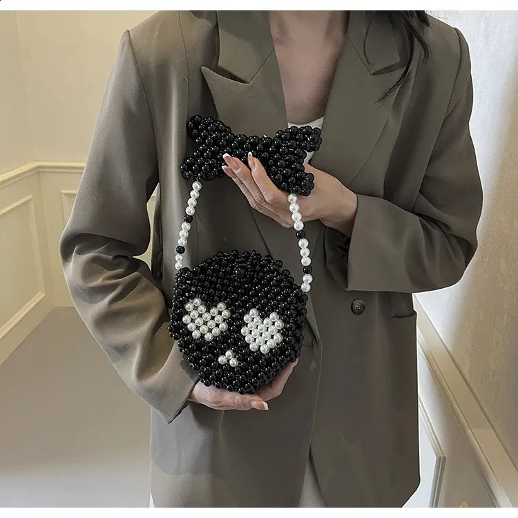 Mala de ombro vintage com pérolas para mulheres e crianças_voghion.com