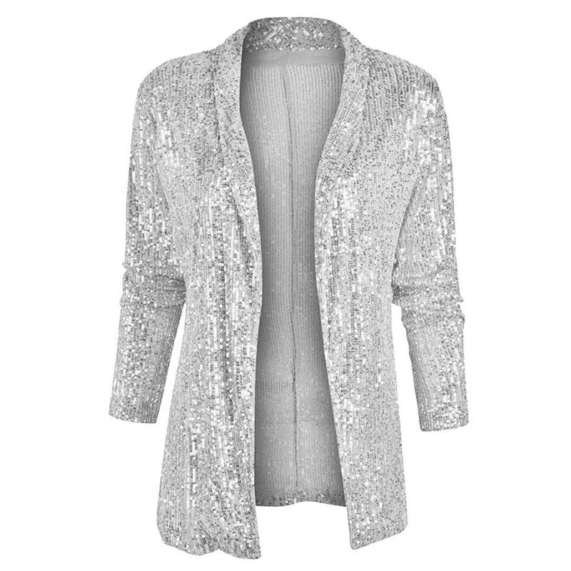 Damenbekleidung neuer heißer Stil, elegante einfarbige Slim Fit-Freizeit-Pailletten-Kleinanzugjacke für Damen_voghion.com