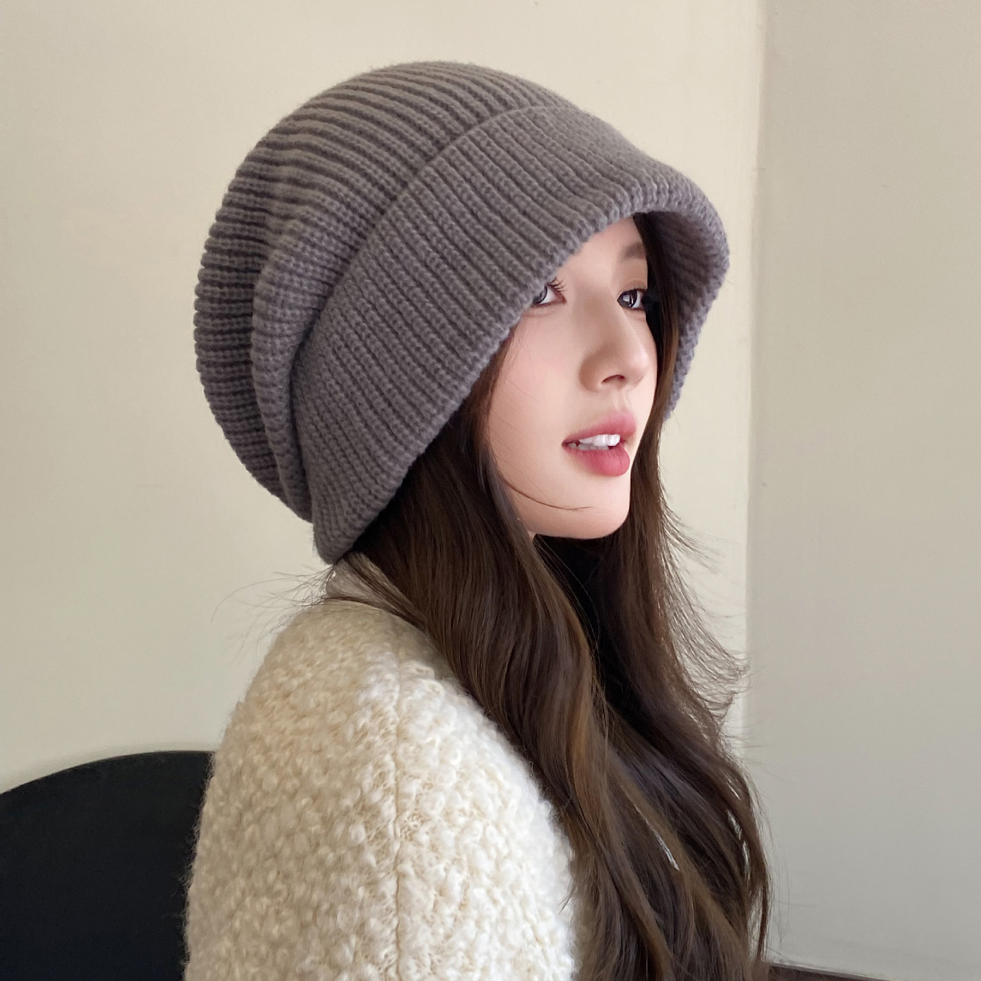Women’s Hats Autumn And Winter Wool Hat Women’s Fashion Loose Knitted Hat Ins Warm Outdoor Ear Protection Large Head Circumference Pile Hat