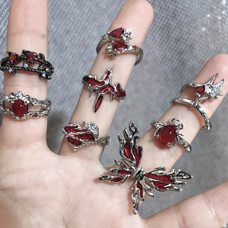 Punk Cross Butterfly Personalized Open Female Fashion Sweet Cool Spicy Girl Unisex Style Unique Food Ring_voghion.com