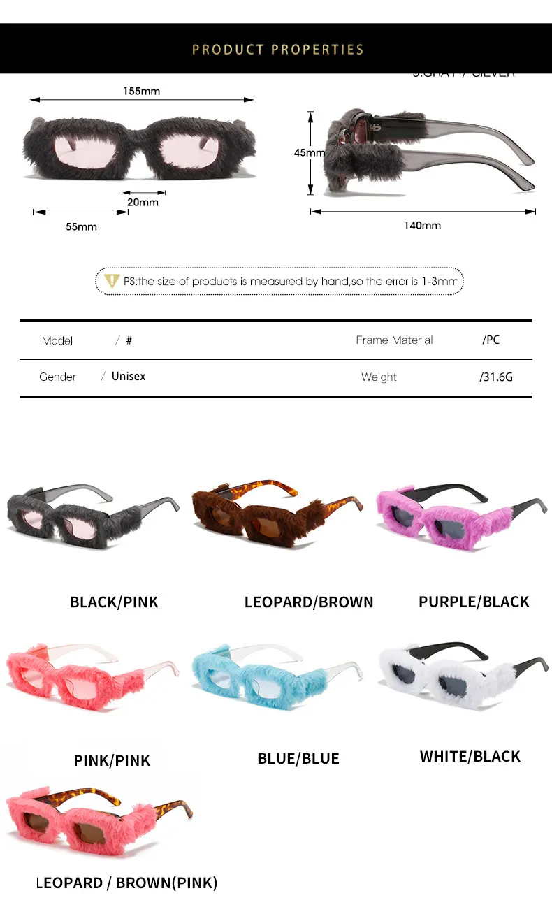 Furry Rectangle Sunglasses For Women Trendy Stylish Winter Shades_voghion.com