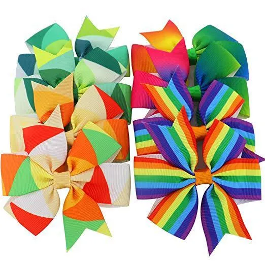 40 adet 3'' Grosgrain Kurdele Butik Fiyonklar Klipsli Pinwheel Gökkuşağı Fiyonk Kızlar Çocuklar İçin Saç Fiyonku Saç Aksesuarları_voghion.com