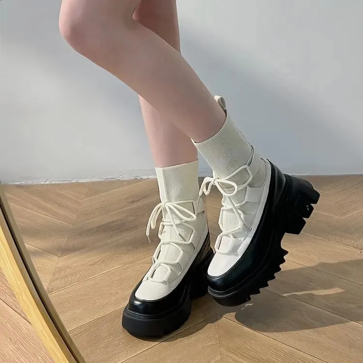 Mesh-Plateauschuhe, modisch, dickbesohlte Knöchel, bequemer Schnee für Damen, Botas de Mujer, Stiefel 240904_voghion.com