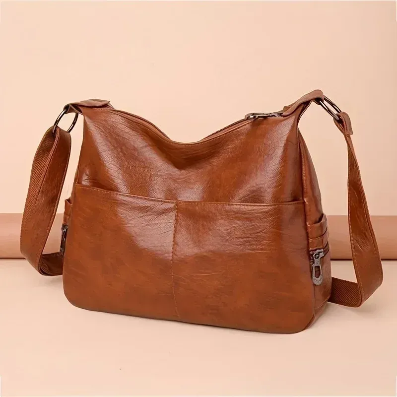 Borsa a tracolla Hobo retrò, grande capacità, casual, alla moda, in pelle PU, tinta unita, semplice e versatile da donna_voghion.com