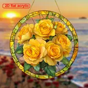 Acchiappasole Golden Rose - Arte in acrilico colorato da 8". Decorazione floreale primaverile per ingressi di case coloniche o regalo prezioso per donne._voghion.com