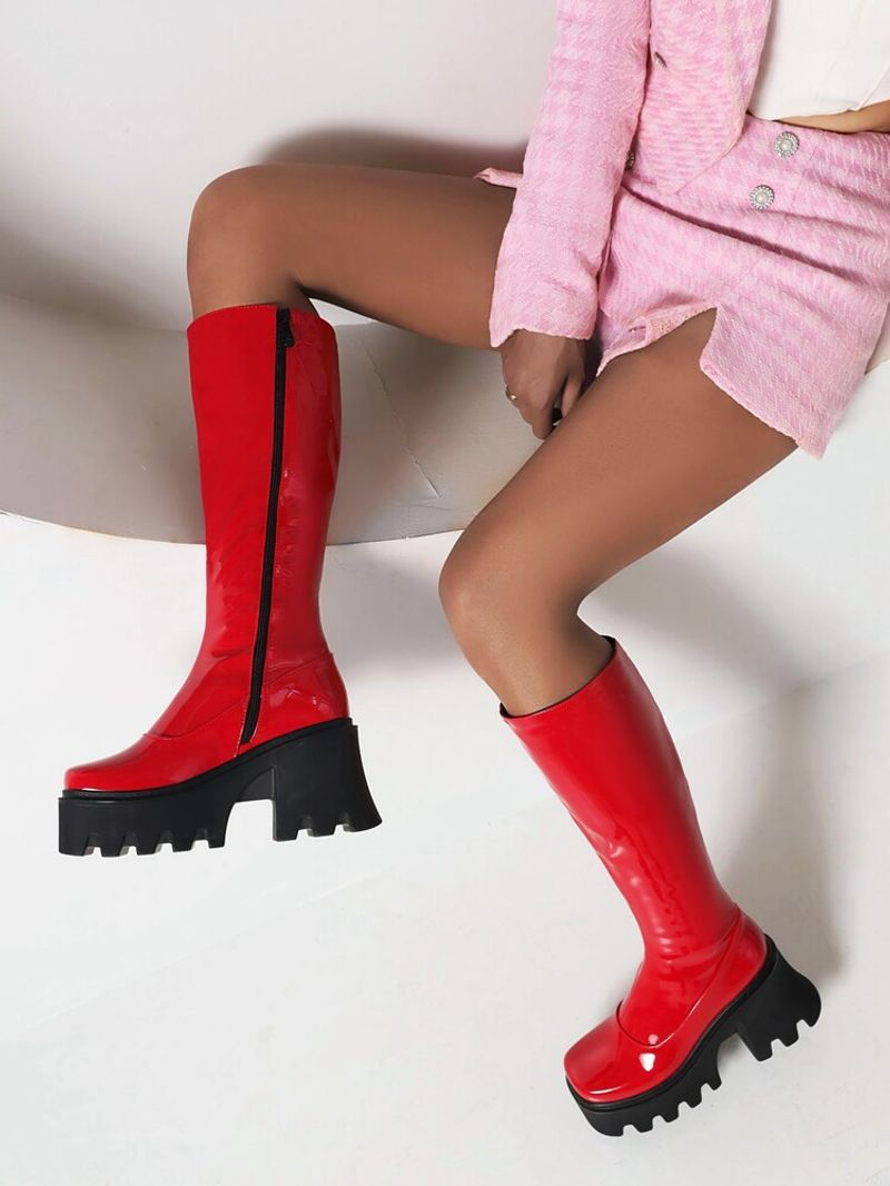 New long boots with round heads, thick soles and side zippers for women_voghion.com