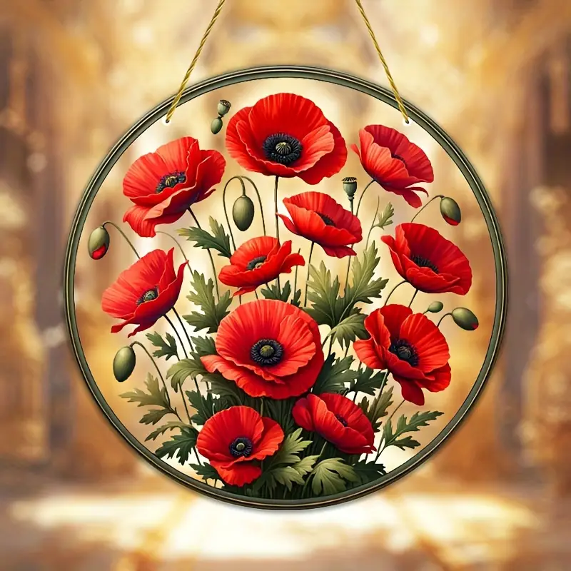 Scarlet Blooms Suncatcher - 8" Acrylic Floral Art. Springtime Decor For Porch Or Heartfelt Mother's Day Gift._voghion.com