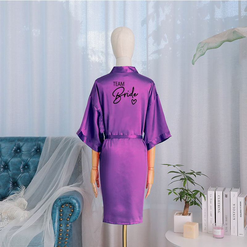 Bride TEAM Bridal Group Morning Women's Sleeping Robes Makeup Wedding Simulation Silk Bathrobe_voghion.com