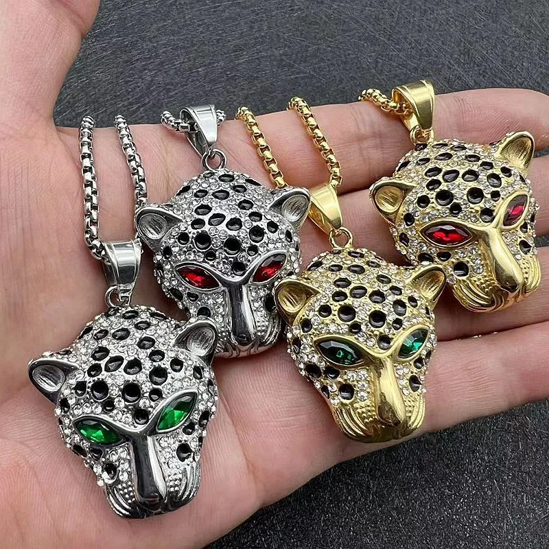 Collier avec pendentif tête de léopard Hip Hop Cool cadeau pour hommes en acier titane plaqué or bijoux rap_voghion.com