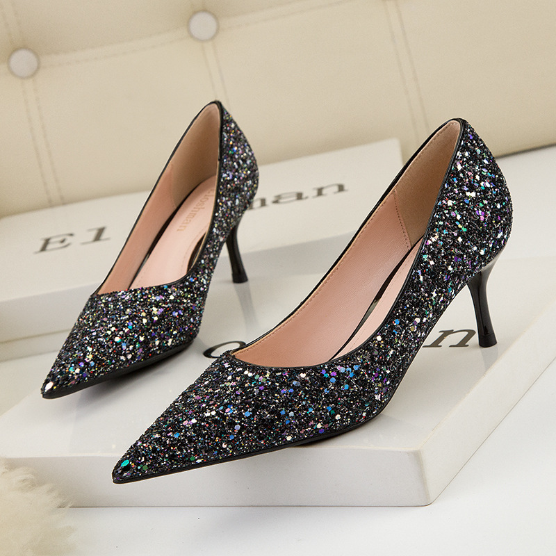 Mode sexy abnehmen stiletto heels Schimmernde pointe glitter party einzelnen schuhe hochzeit schuhe_voghion.com