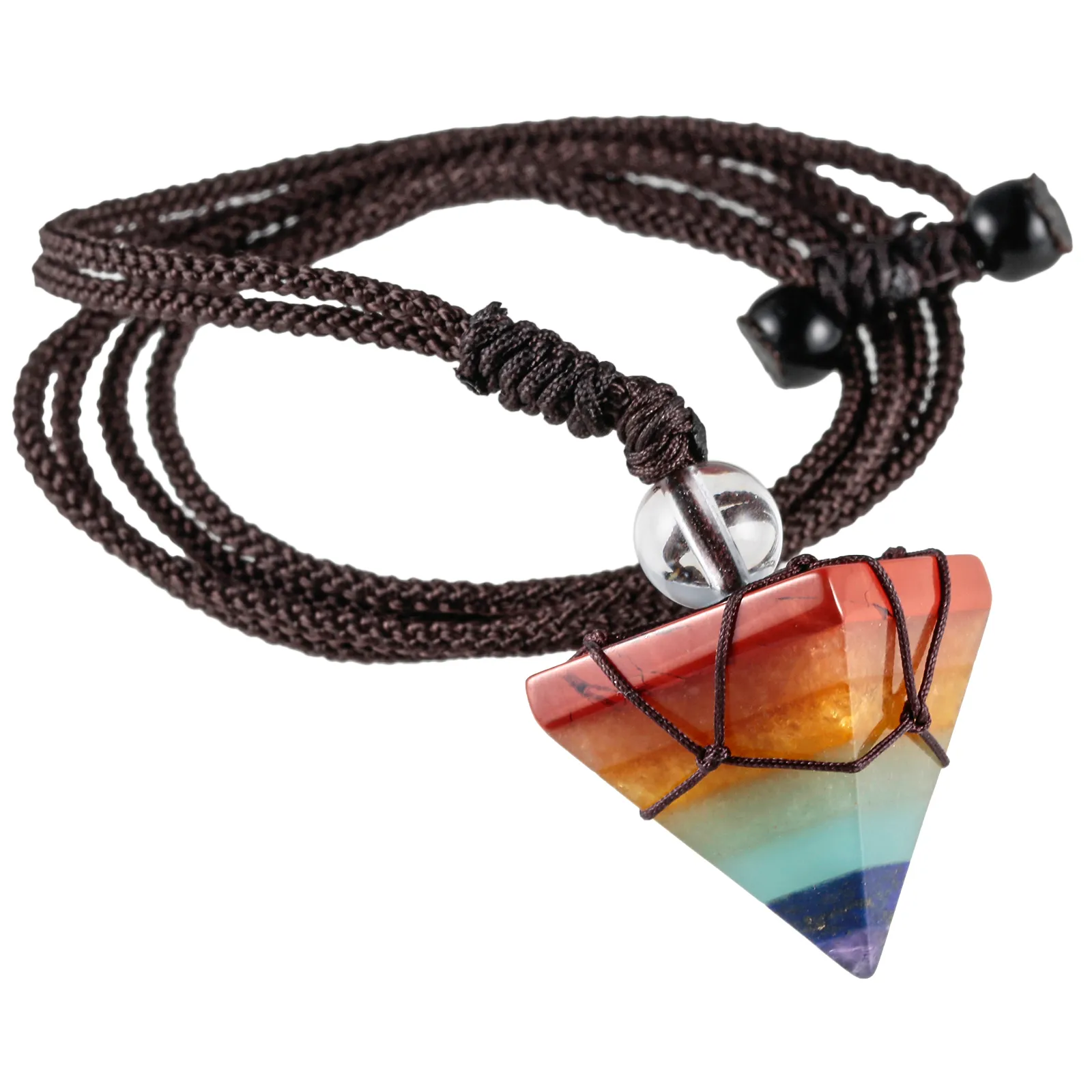 Ogrlice z obeski Healing 7 Chakra Crystal Stone Ogrlica iz naravnih dragih kamnov v obliki piramide z nastavljivo vrvico Ženske Moški_voghion.com