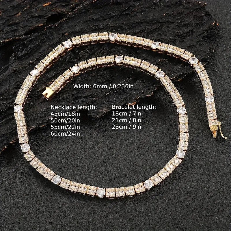 Tennis Chain Necklace With Square And Round Zirconia Stones_voghion.com
