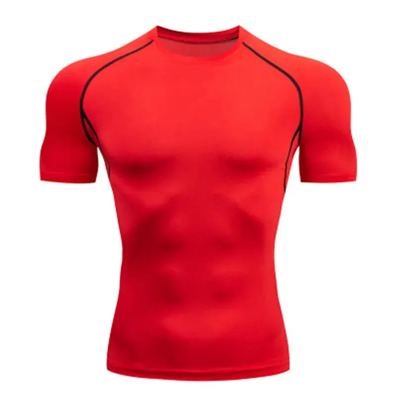T-shirt de compression d'été pour homme, blanc, manches courtes, respirant, séchage rapide, haut de sport long, 241108_voghion.com