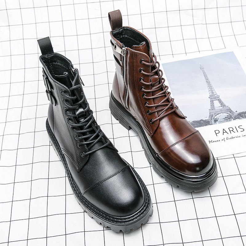 Herfst en winter Nieuwe Martin korte Britse stijl Mid-top ronde kop hoge leren laarzen Herenschoenen Groothandel_voghion.com