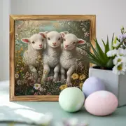 Panneau en bois vintage 8 x 8 pouces avec agneaux et fleurs – Décoration murale rustique encadrée pour cuisine, chambre, bureau – Cadeau idéal pour Pâques ou une pendaison de crémaillère_voghion.com