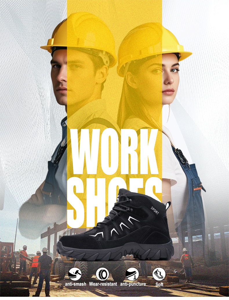 GUYISA Scarpe antinfortunistiche con punta in acciaio, stivali anti-sfondamento e perforazione, resistenti all'usura, taglio alto 5057BK 38-45_voghion.com