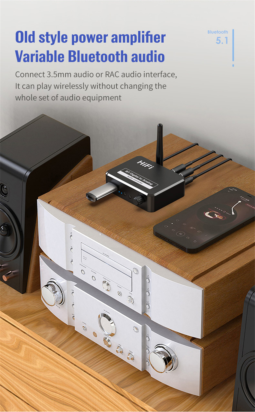 Convertitore DAC audio digitale-analogico Segnale in fibra ottica Spdif a 3,5 mm 3,5 AUX 2 RCA Amplificatore Decoder Ricevitore Bluetooth 5.0_voghion.com