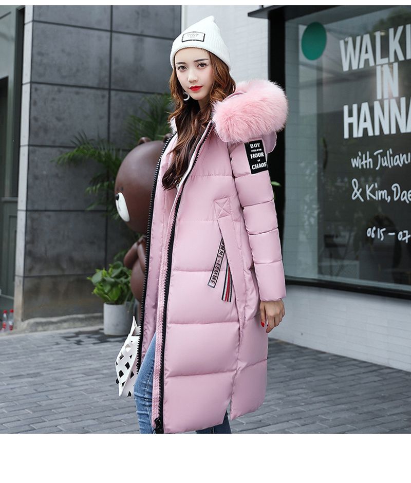 Vêtements pour femmes nouveaux automne et hiver en coton rembourré ajusté pour femmes, mi-long à la mode avec grand col en fourrure_voghion.com