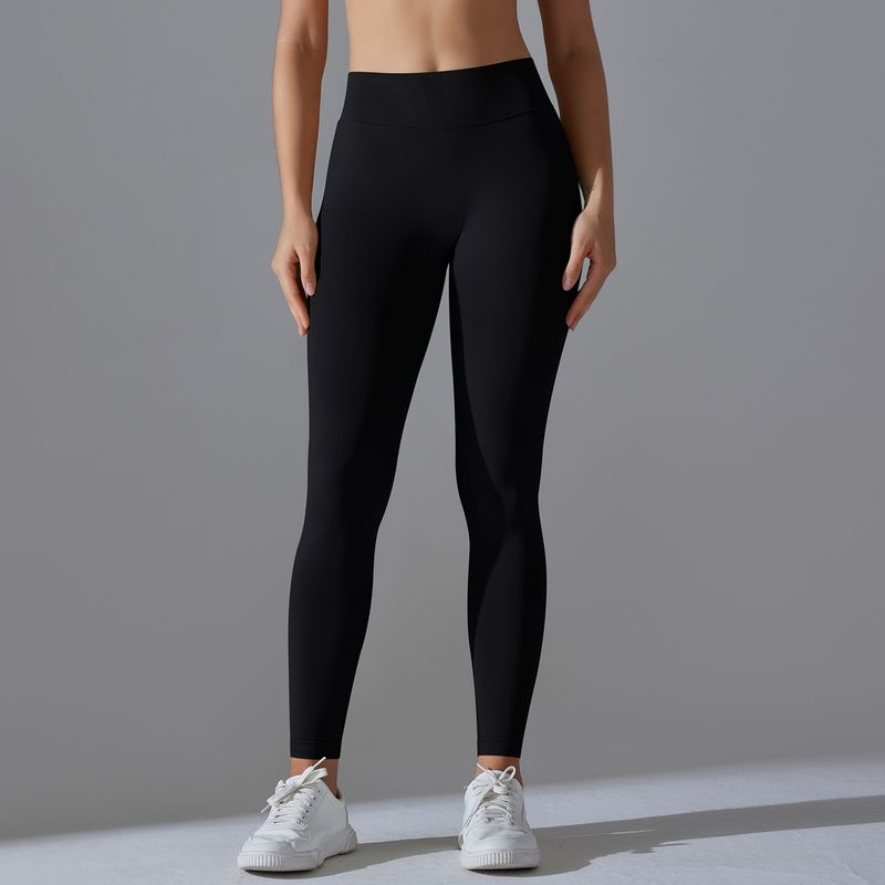 Seamless Knitted Solid Color Tight High Waist Peach Hip V-Waist Yoga Sports Running Fiess Pants_voghion.com