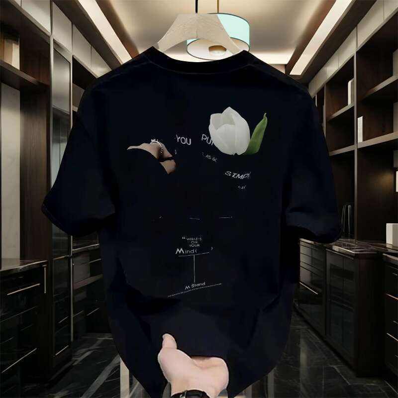 Maglietta americana a maniche corte di alta qualità con marchio alla moda stampato personalizzato Ins da uomo con scollo rotondo interno_voghion.com