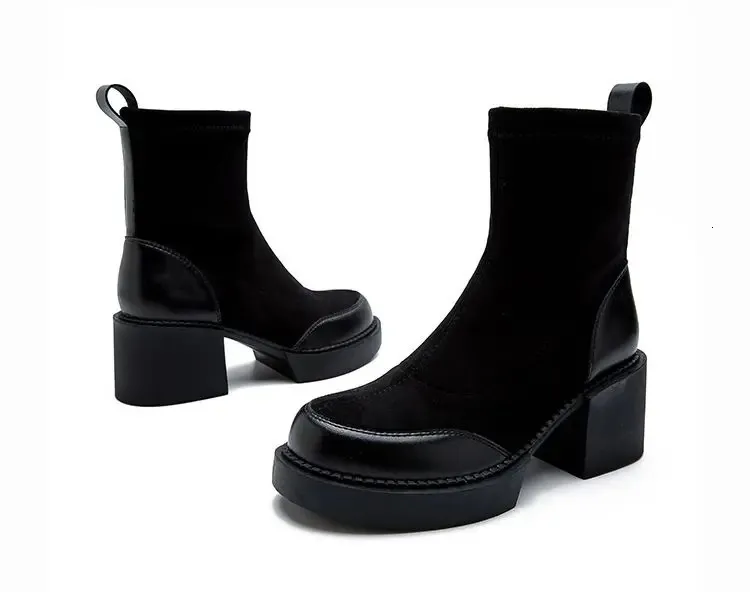 Woman For Short Black Shoes Womens Ankle Boots Sock Footwear Combat Booties Very High Heels Suede Punk Style Heeled_voghion.com