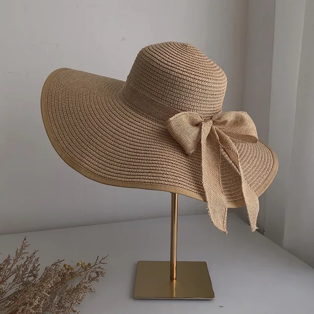 Chapeau de paille à large bord pour femme, chapeau de soleil pliable, à la mode, pour l'été_voghion.com