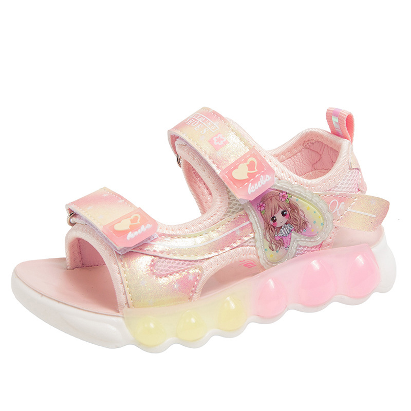 2024 Sandali da ragazza primaverili in pelle artificiale da spiaggia con velcro in gomma rosa viola stile principessa scarpe per bambini dei cartoni animati_voghion.com