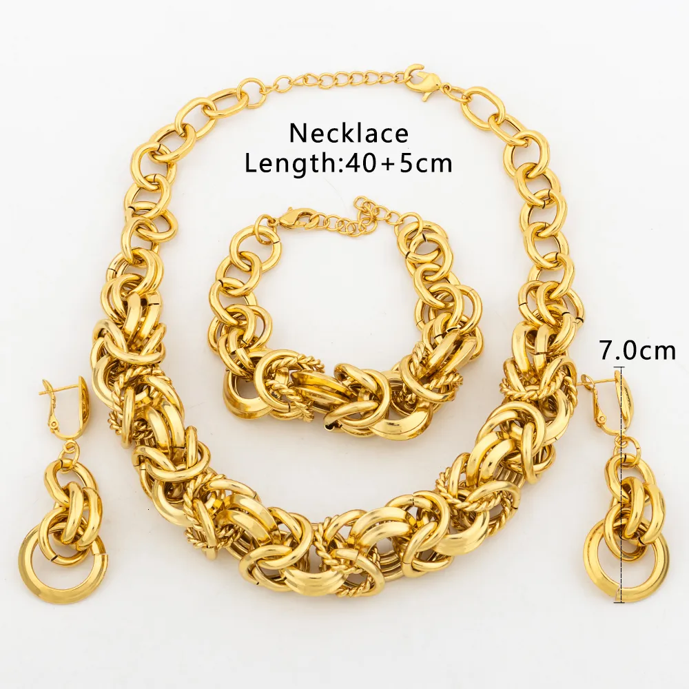 Hochzeitssets Dubai Set für Frauen Mode Gold Farbe Runde Halskette Collor Ohrringe Armband Ring Schmuck Braut Hochzeiten_voghion.com