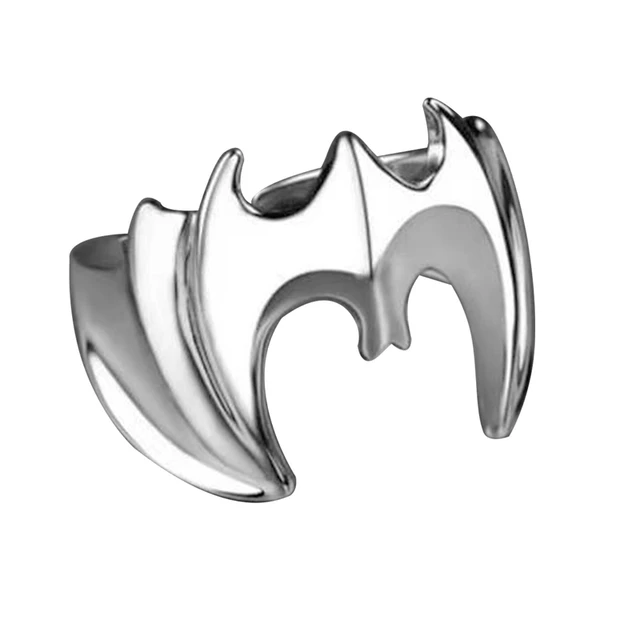 Anelli vintage a forma di pipistrello pronti all'uso per uomo, taglia aperta, colore nero/argento, gioielli con personalità, anello da festa all'ingrosso_voghion.com