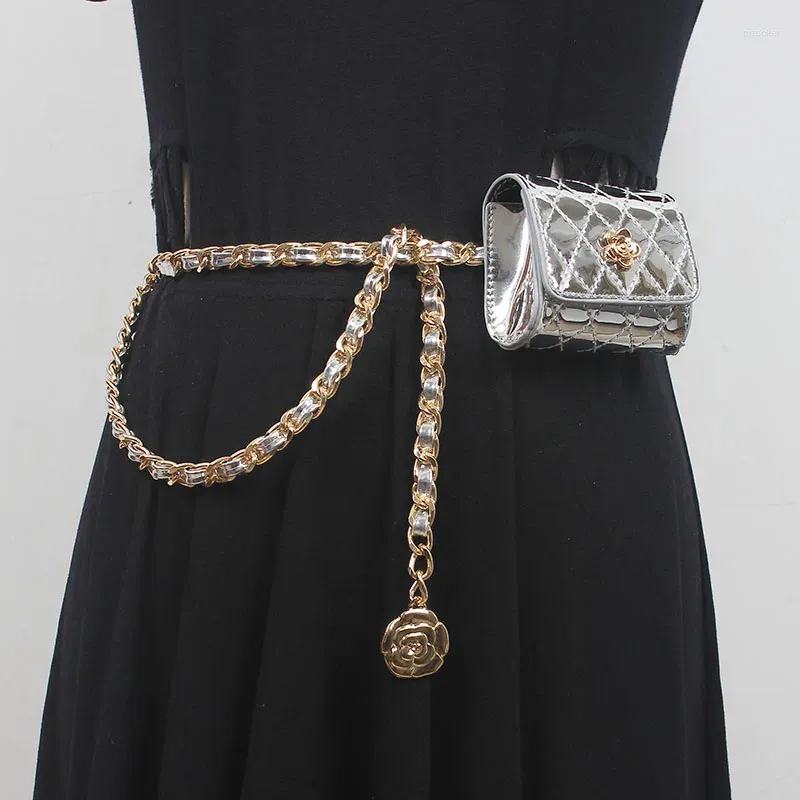 Ceintures Mode Femme PU Cuir Chaîne Sac Cummerbunds Robe Féminine Corsets Ceinture Décoration Ceinture Étroite_voghion.com