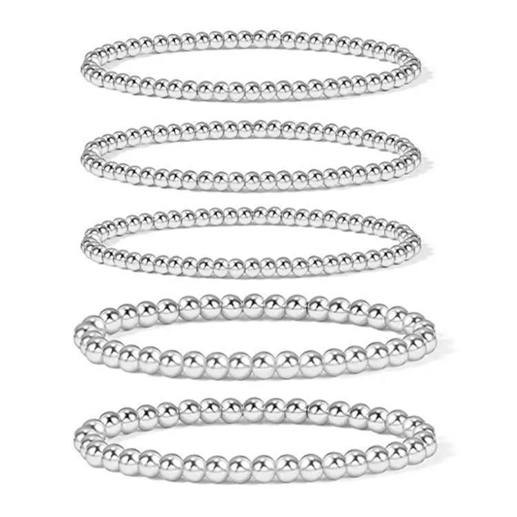High Quality Hematite For Women Easy Wear 14K Gold Plated Bead Ball Stretchy Elastic Bracelet_voghion.com