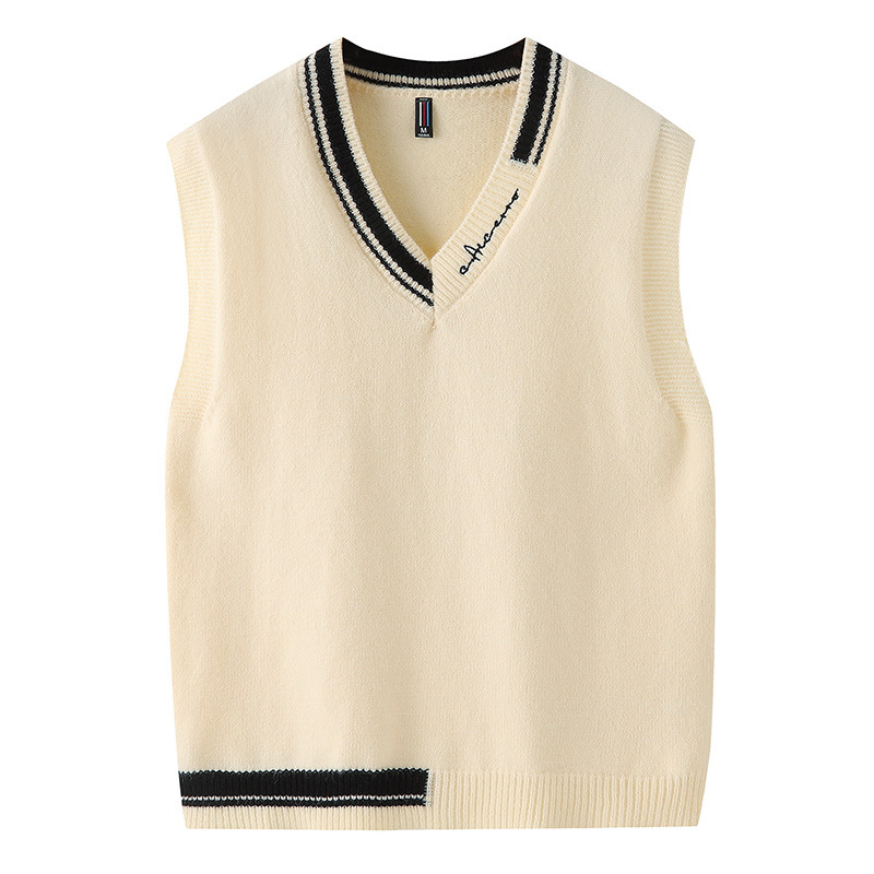 2024 Spring and Autumn Casual V-neck Wool Vest Men's Loose Knitted Sweater Sleeveless Sweater Men's and Women's Knitted Jacket Vest_voghion.com