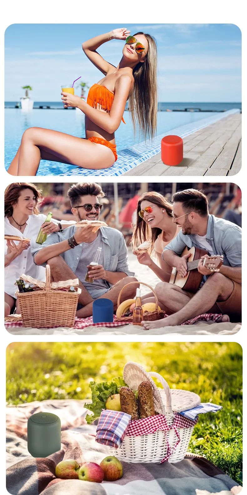 Mini Bluetooth-høyttaler trådløs bærbar utendørs subwoofer med stort volum radio stemmeassistent musikkspiller_voghion.com
