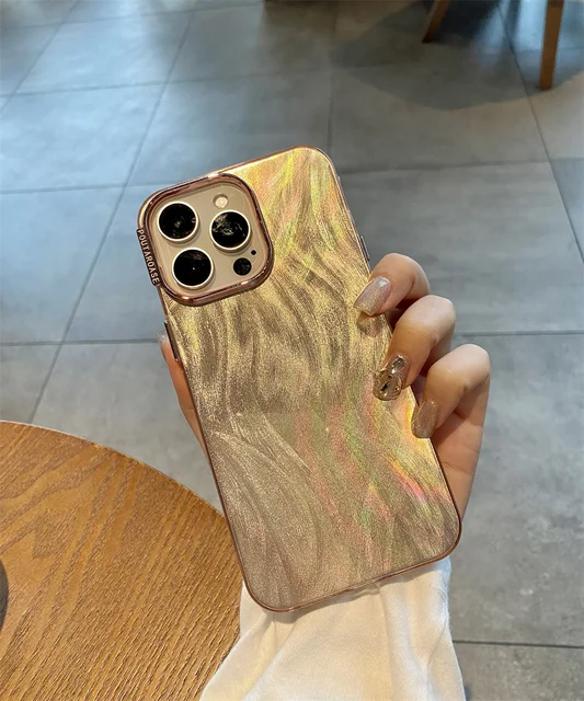 Custodia estetica lucida Aurora Feather per iPhone 15 14 13 12 11 Pro Max Plus XR X XS 7 8 con rivestimento riflettente_voghion.com