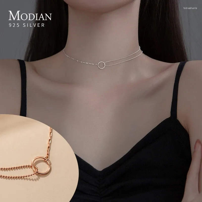 Łańcuchy MODIAN Sterling Sier Asymetryczny naszyjnik typu choker z kółkiem Oryginalny design Codzienna impreza dla kobiet Biżuteria artystyczna_voghion.com
