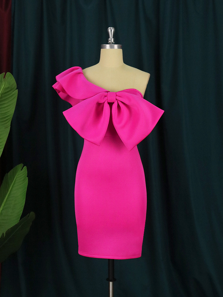 Elegant Bow Backless Plus Size Slim Fit Hip Wrap Party Dress_voghion.com