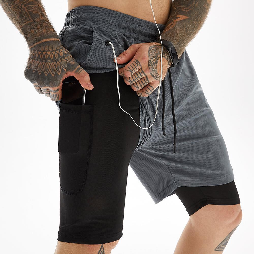 Grensoverschrijdende buitenlandse handel Hot Selling Outdoor Sport Dubbellaagse Shorts Heren Fitness Vrijetijds Hardlopen Snel drogende Shorts Directe verkoopspot_voghion.com