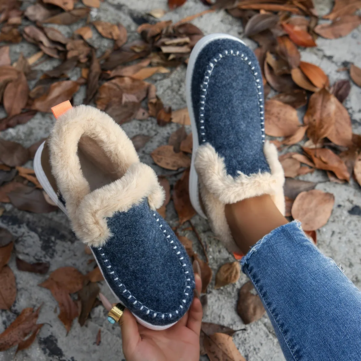 Winter Round Head Plush Comfortable Warm Short Tube Flat Bottom Large Womens Boots Size 36-43 241113_voghion.com