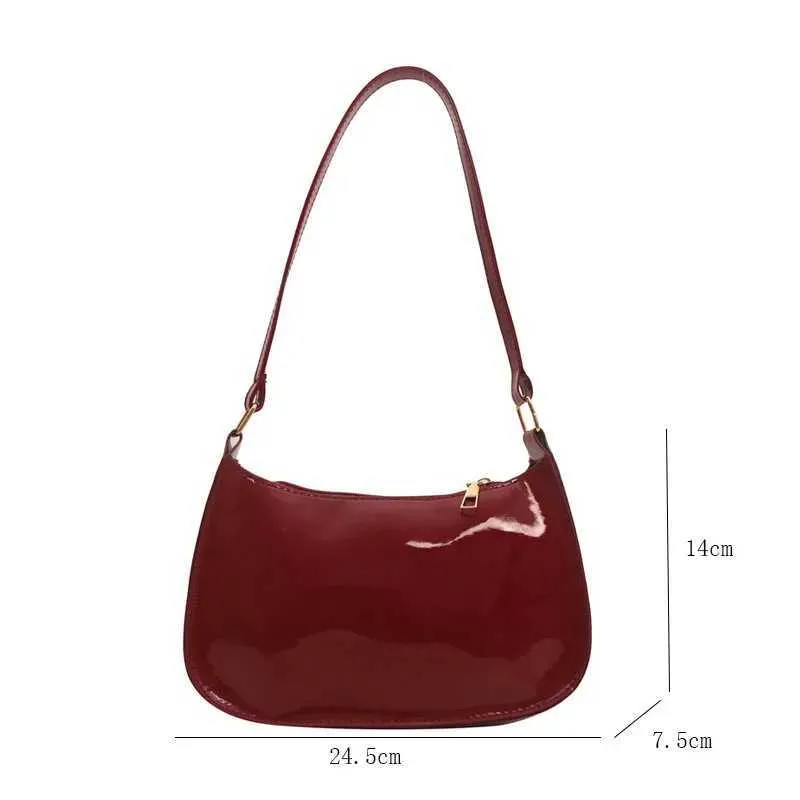 Designer Tasche Vintage weinrot Lackleder glänzend Gerie 2024 neu minimalistisch Damen Reißverschluss Umhängetasche elegant lässig_voghion.com