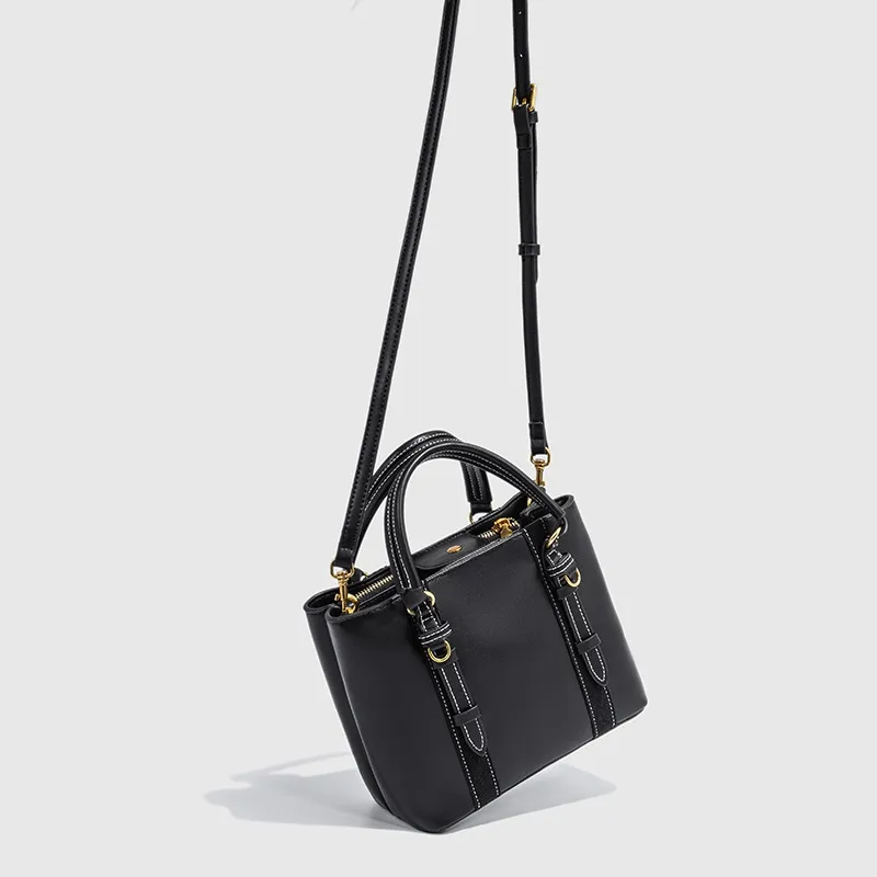 Nouveau mini sac bandoulière urbain noir avec seau à double compartiment_voghion.com