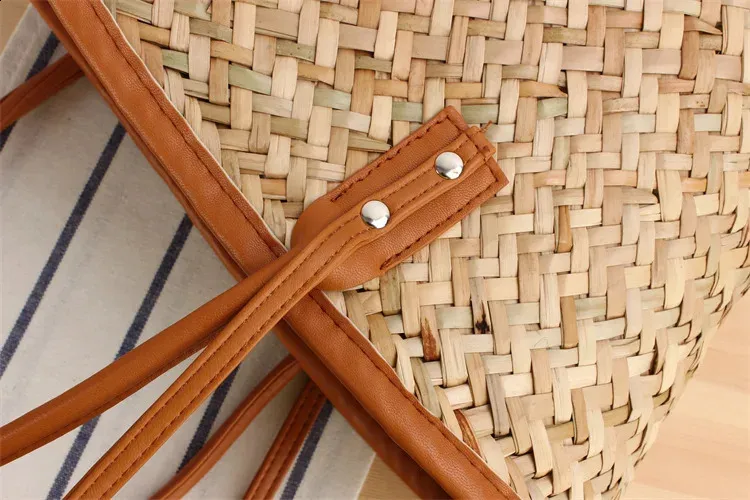 Casual Rattan Basket Bag Wicker Woven Women Handbags Handmade Summer Beach Straw Shoulder Crossbody Bags Big Tote Purse_voghion.com