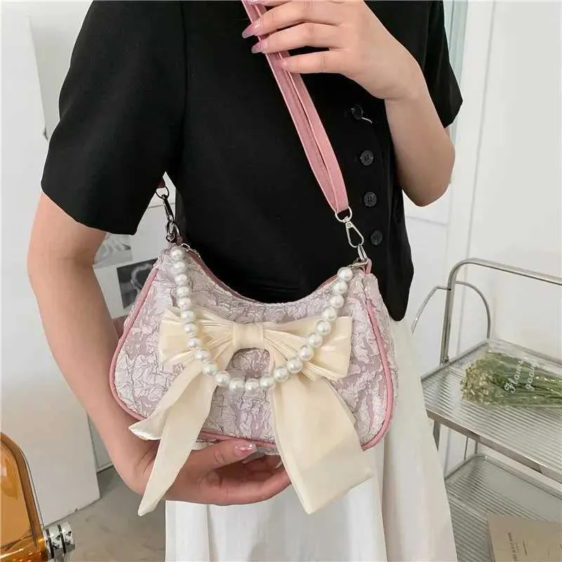 Sommer Neue Frauen Perle Handtasche Modische Trendy Bowknot Plissee Weibliche Umhängetaschen Nette Vielseitige Einzelne Schulter_voghion.com